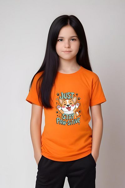 YA KO KİDS Stay Paw-Sitive Printed Girls Short Sleeve T-Shirt and Sweatpants Bottom-Top Set