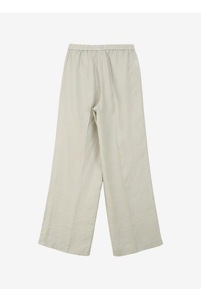 Sisley Beige Women's High Waisted Wide Fit Linen Trousers 4Aghlf03U