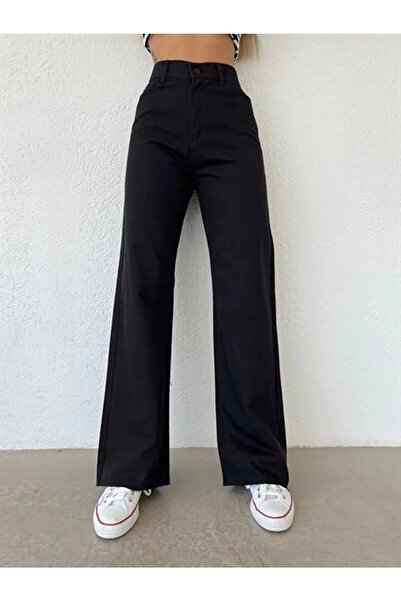 ByCukurovaFrango Leo Shaiyan Black High Waist Loose Pants with Wide Legs and Washed