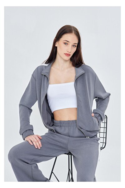 TIFFANY&TOMATO Şeritli Fermuarlı Scuba Dalgıç Sweatshirt