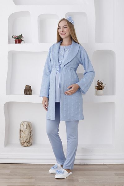 ERDENİZ TEKSTİL Set pijamale de maternitate halat de toaleta cu tesatura matlasata 3 piese potrivite pentru alaptare si hijab