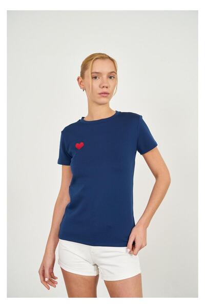 TIFFANY&TOMATO Kalp Nakışlı Kısa Kol Modal T-Shirt