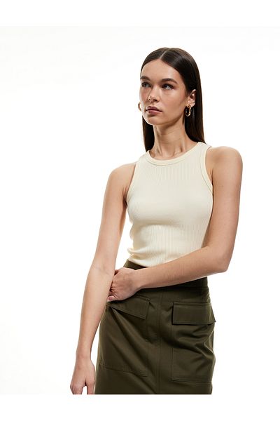 Koton Cotton Sleeveless Halter Neck Basic Ribbed Undershirt
