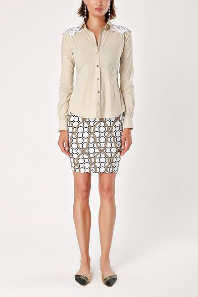 SOCIETA Beige Ecru Guipure Detailed POPLIN SHIRT 10429