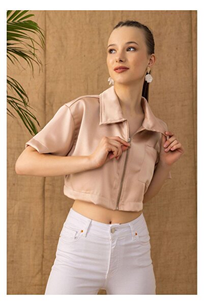 TIFFANY&TOMATO Fermuarlı Kısa Saten Gömlek