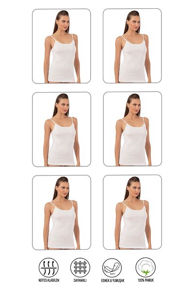 ÖZKAN underwear Özkan 0107 - طقم قميص داخلي نسائي محبوك مكون من 6 قطع، 100% قطن، مرن ومريح، حبال حبل