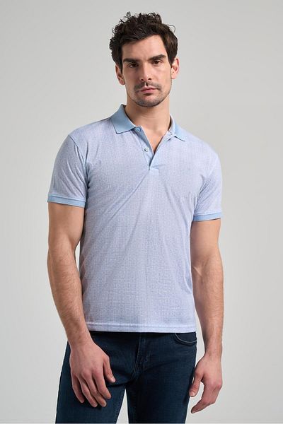 İmza Tricou albastru cu mânecă scurtă cu imprimeu cu gât polo slim fit 1011250150