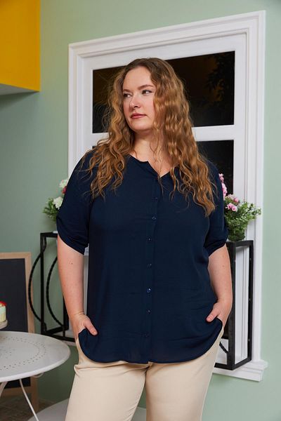 RMG LarGe Size Navy Blue Viscose Shirt - Sleeve Detail