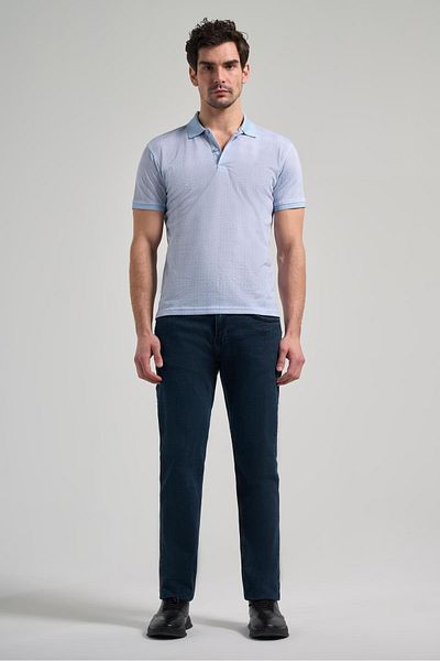 İmza Tricou albastru cu mânecă scurtă cu imprimeu cu gât polo slim fit 1011250150