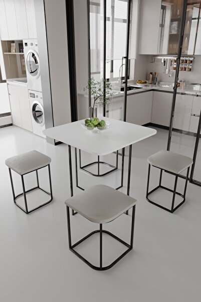 moka park avm Rüzgar Dekoratif Oval Tabureli Yemek Masası Beyaz