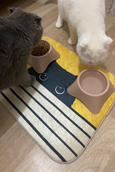DEKOMOD Evcil Hayvan Figürlü Kedi Köpek Beslenme Mama Ve Su Matı Kolay Temizlenen Emici Paspas 50*70 cm
