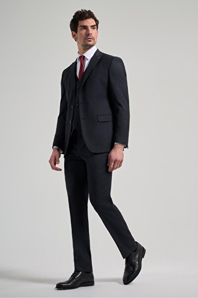 İmza بدلة كلاسيكية قابلة للتمدد ذات تصميم نحيف ومخططة باللون الأزرق الداكن وز...