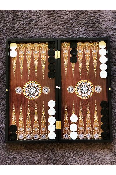 WOGA Large Size Backgammon Set - Plastic Frame - Plastic Stone - Floor Thin Wood Plastering