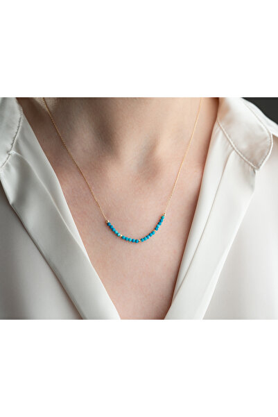 MİNİMAL Minimal kolye Altın dorika toplu firuze taşlı kolye