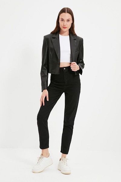 ByCukurovaFrango Black Colorfast Mom Jean Women's High Waist