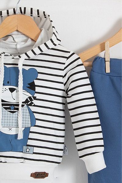 TRENDİMİZBİR Baby Boy Look Bear Original Printed Hooded Bottom Top Set