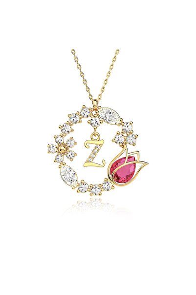 İNDİGO TAKI Lale Bahçesi Harfli Altın Kaplama Gümüş Kolye