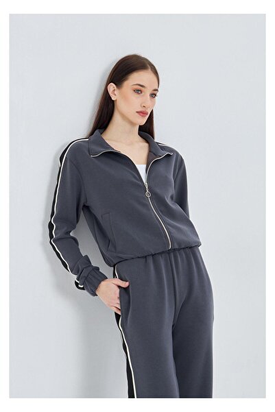 TIFFANY&TOMATO Fermuarlı Şeritli Dalgıç Sweatshirt