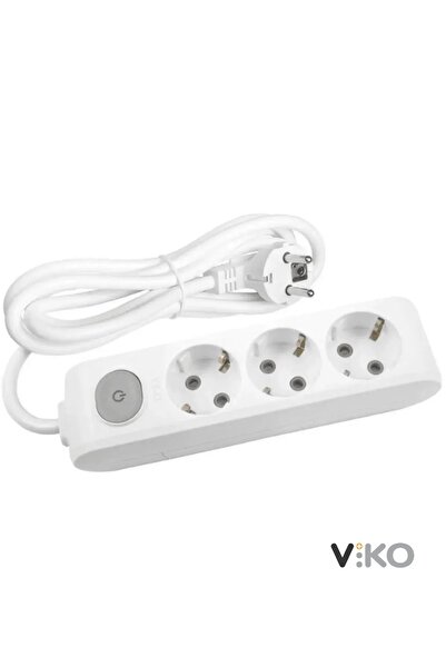 VİKO Anahtarlı Priz 3'lü, Seyyar Priz Üçlü, Topraklı, 3 Mt