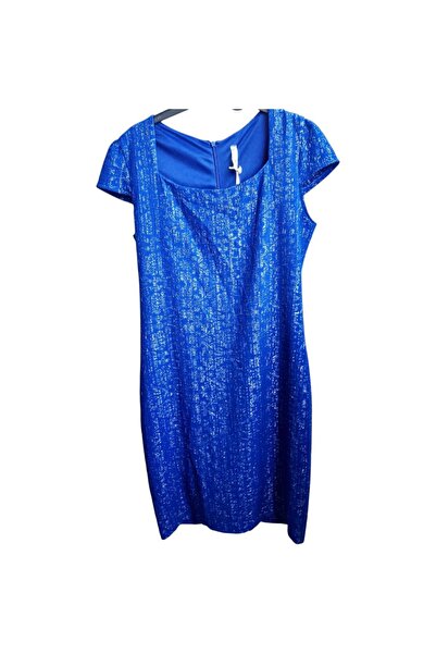 DESEO BOUTIQUE KADIN SAKS MAVİSİ (M-L BEDEN) SİMLİ KOLSUZ ELBİSE
