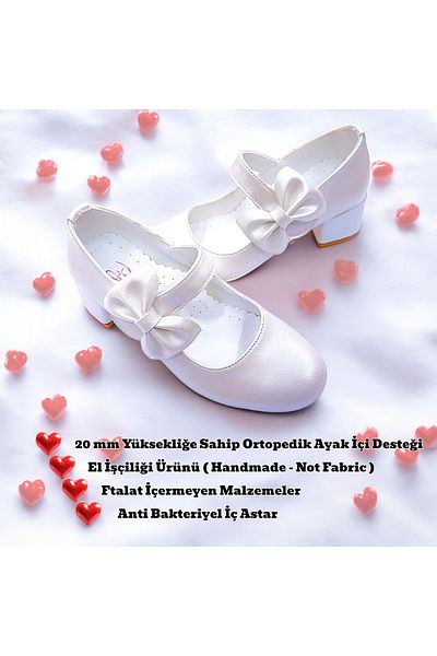 BEEBRON Orthopedic Heeled Evening Dress Girls' Shoes Glossy Series Abiayk2401 Patent Leather Cream