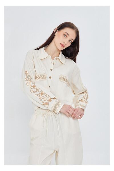 TIFFANY&TOMATO Nakış Cepli Gabardin Gömlek-bej