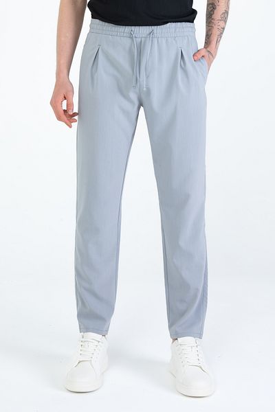 EGHO Men's Side Pocket Pleated Elastic Waist Laced Straight Leg Basic Trousers