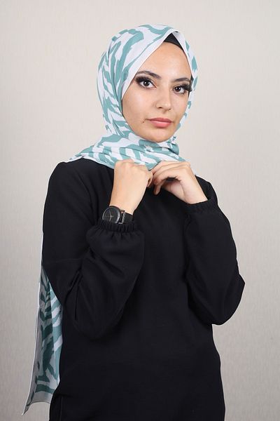 Modakaşmir Fashion Cashmere Green-White Series Medina Silk Shawl - Pattern-01 - Color-12