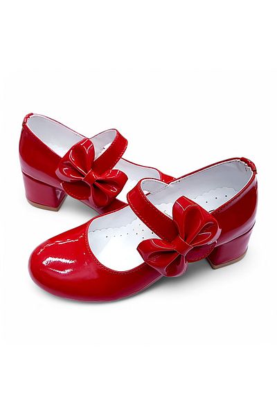 BEEBRON Rochie de Seara Ortopedica Cu Toc Pantofi Fete Seria Glossy Abiayk2401 Piele Lacuita Rosie