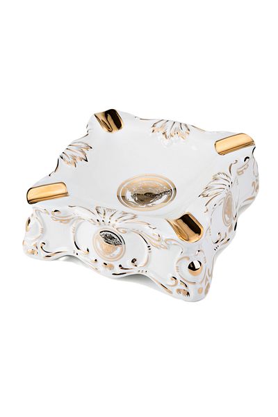 Lubinski Golden Face Porcelain Large Ashtray Πούρων 4 τεμαχίων Λευκό ανάγλυφο κεντημένο