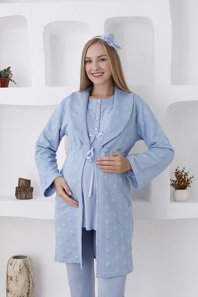 ERDENİZ TEKSTİL Set pijamale de maternitate halat de toaleta cu tesatura matlasata 3 piese potrivite pentru alaptare si hijab