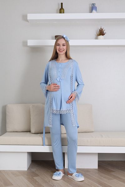 ERDENİZ TEKSTİL Set de pijamale de maternitate pentru gravide, cu mâneci scurte și guler cu nasturi, set de 3