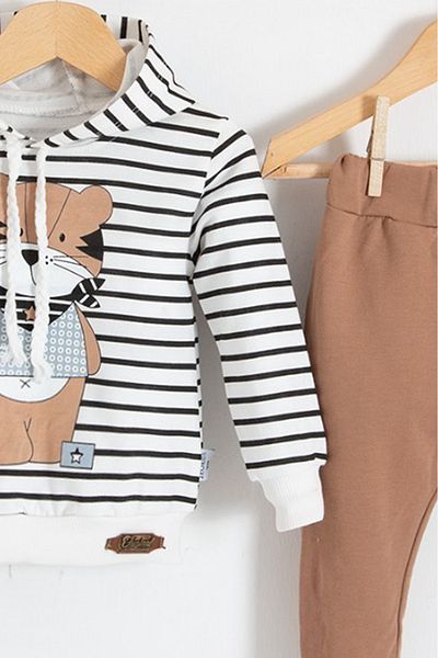 TRENDİMİZBİR Baby Boy Look Bear Original Printed Hooded Bottom Top Set