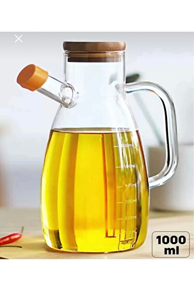btm home وعاء زيت زجاجي سعة 1000 مل مع غطاء من الخيزران - وعاء خلطة مطبخ مانع...