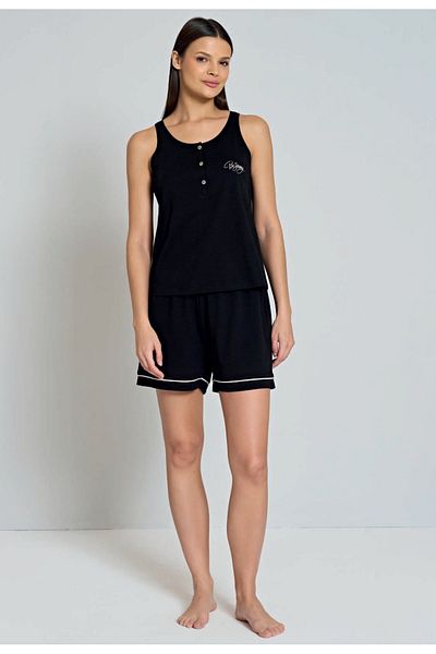 Pijadore Set de pijamale cu nasturi negru pentru femei