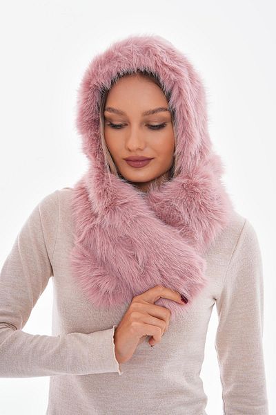 Luminos Butik Pink Faux Plush Fur Hat - Neck Tie, Scarf Byn04
