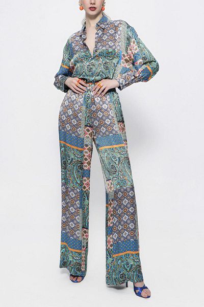 SOCIETA Patterned Elastic Waist Loose Cut Trousers 41621