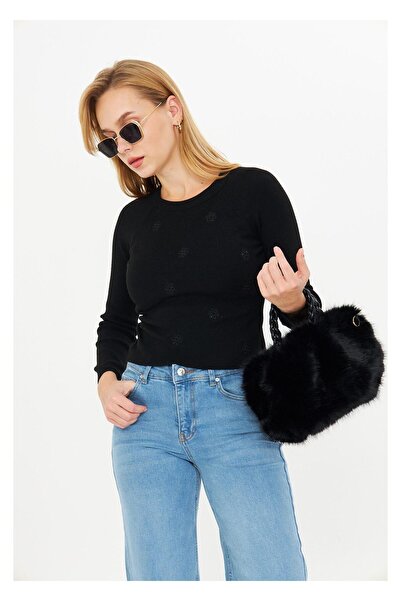 TIFFANY&TOMATO Çiçek İşlemeli Uzun Kollu Örgü Kazak