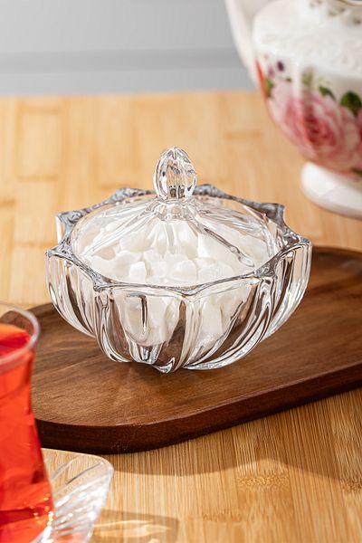 Porsima Dm601-2 Glass Sugar Bowl Presentation Bowl Turkish Delight Bowl Coffee Side Dragee 200 ml