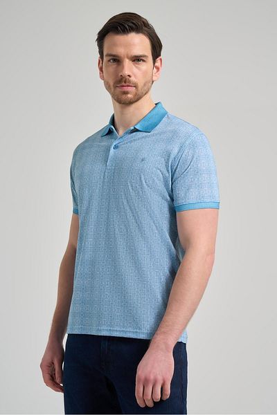 İmza Σκούρο Τυρκουάζ κοντομάνικο εμπριμέ Pique Polo Neck Slim Fit 1011250150