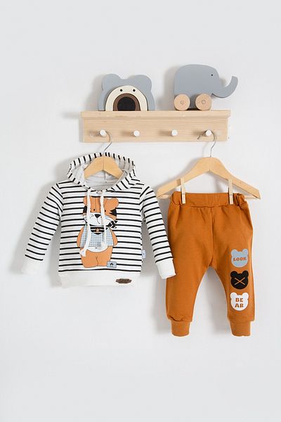 TRENDİMİZBİR Baby Boy Look Bear Original Printed Hooded Bottom Top Set