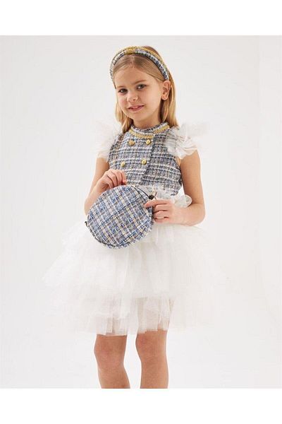 Hilal Akıncı Kids Girl's Fabric Tutu Skirt and Tutu Sleeve Fluffy Dress Hair Crown Bag Set of 3