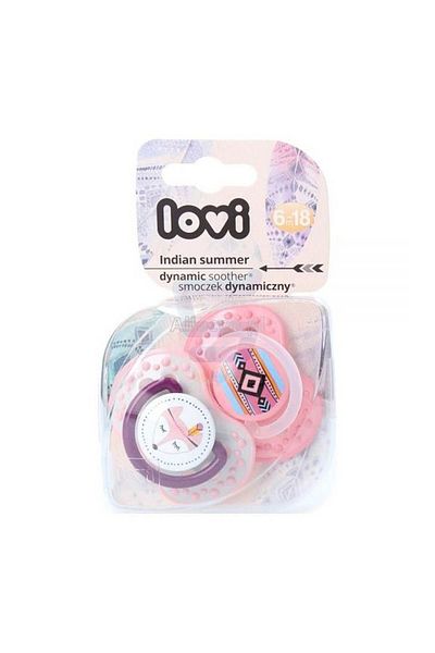 LOVI Dynamic Soother Silicone 6-18Months Indian Summer Boy - Pink, Pack of 2