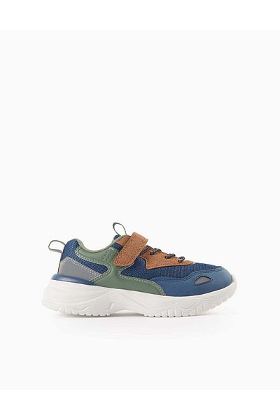 Ziddy Trainers for Boys 'ZY Superlight Runner', Blue/Green/Camel