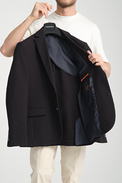 Frappoli Padure Erkek Koyu Lacivert Slim Fit Dar Kesim Desenli Mevsimlik Blazer Ceket