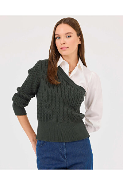 SEÇİL Çift Kumaşlı Gömlek Yaka Triko Kazak