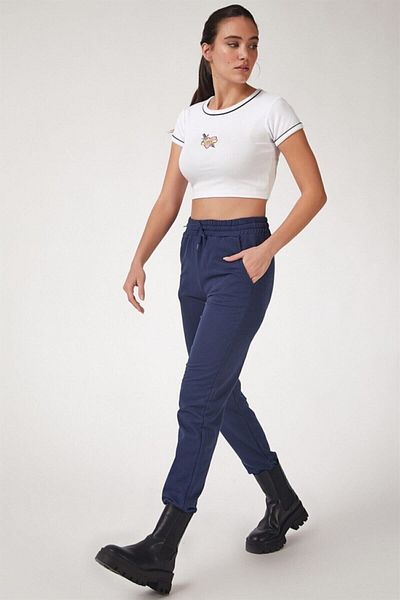 TRQOM Pantaloni de trening pentru damă Pantaloni de trening slim-fit cu elastic Albastru bleumarin