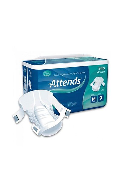 attends Slip Active 9 Medium Size Disposable Pads - For Faecal Incontinence, 28 Pieces
