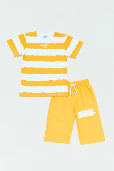 Fulla Moda Text Printed Striped 2-Piece Boy's Shorts Suit