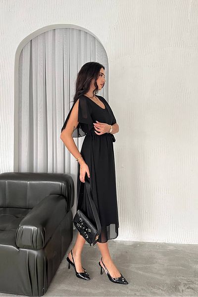 Neşeli Butik Women's Sashes Midi Length Chiffon Dress Nbk4116